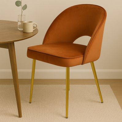Flair Dining Chair Burnt Orange Velvet & Gold Legs