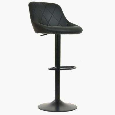 Fleur Bar Stool Black Leather & Black Base