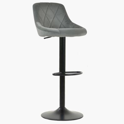 Fleur Bar Stool Grey Velvet & Black Base