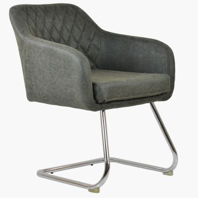 Solo Office Chair Vintage Grey Faux Leather & Chrome Base
