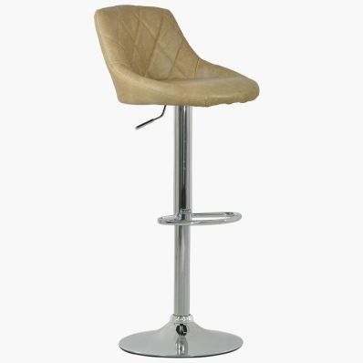 Flo Bar Stool Cream Leather & Chrome Base