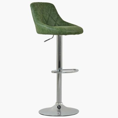 Flo Bar Stool Vintage Green Leather & Chrome Base
