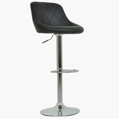 Flo Bar Stool Black Leather & Chrome Base