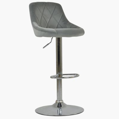 Flo Bar Stool Grey Velvet & Chrome Base