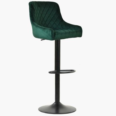 Greenwich Bar Stool Green Velvet & Black Base