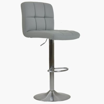 Grid Bar Stool Grey Leather & Brushed Steel Base