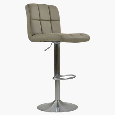 Grid Bar Stool Taupe Leather & Brushed Steel Base