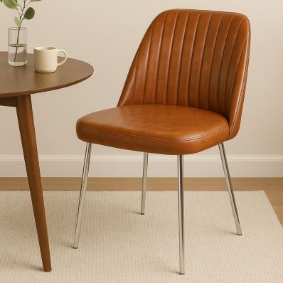 Grove Dining Chair Vintage Brown Faux Leather & Chrome Leg