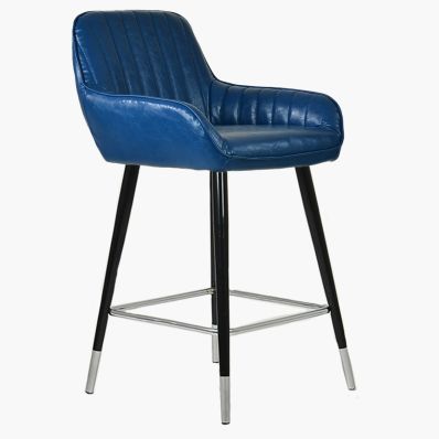 Hamilton Bar Stool Blue Leather & Black \ Silver Leg