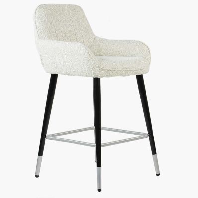 Hamilton Bar Stool Cream Boucle Fabric & Black \ Silver Leg