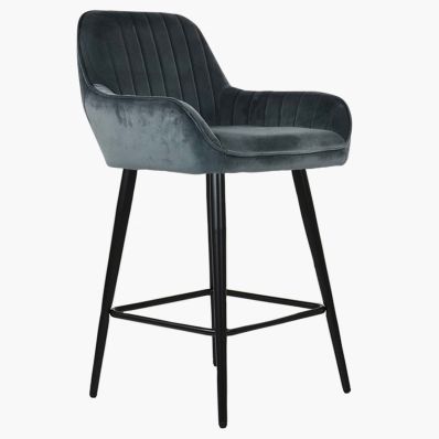 Hamilton Bar Stool Dark Grey Velvet & Black Leg