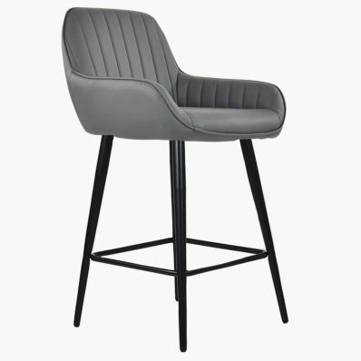 Hamilton Bar Stool Dark Grey Leather & Black Leg