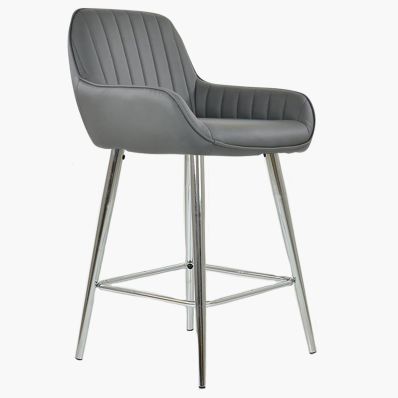 Hamilton Bar Stool Dark Grey Leather & Chrome Leg