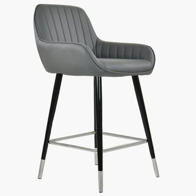 Hamilton Bar Stool Dark Grey Leather & Black \ Silver Leg