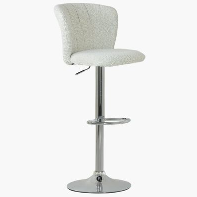 Harlem Bar Stool Cream Boucle Fabric & Chrome Base