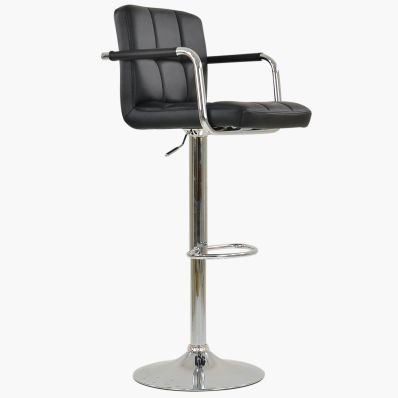 Havana Bar Stool Black Leather & Chrome Base
