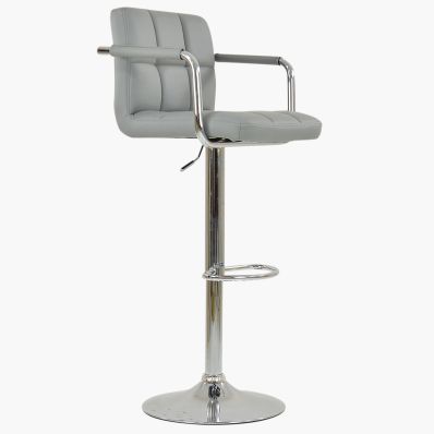 Havana Bar Stool Grey Leather & Chrome Base