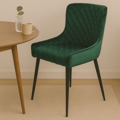Heron Dining Chair Green Velvet & Black Legs