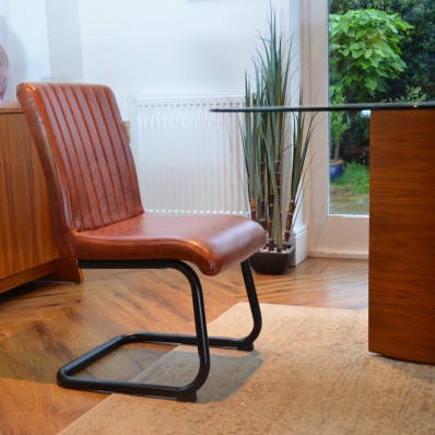 Kendal Dining Chair Vintage Tan Brown Faux Leather & Black Legs