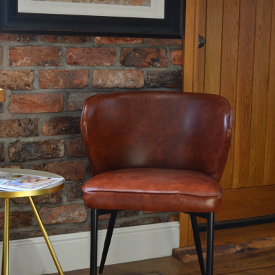 Belisimo Dining Chair Vintage Tan Brown Faux Leather & Black Legs