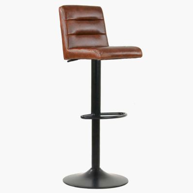 Istanbul Bar Stool Brown Leather & Black Base