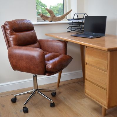 Jackson Office Chair Vintage Brown Faux Leather & Chrome Base