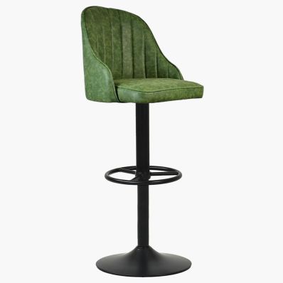 Kanto Bar Stool Vintage Green Leather & Black Base