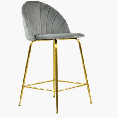 Leia Bar Stool Grey Velvet & Gold Leg