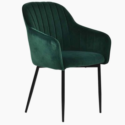 Lule Carver Dining Chair Green Velvet & Black Legs