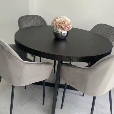 Lule Carver Dining Chair Grey Velvet & Black Legs