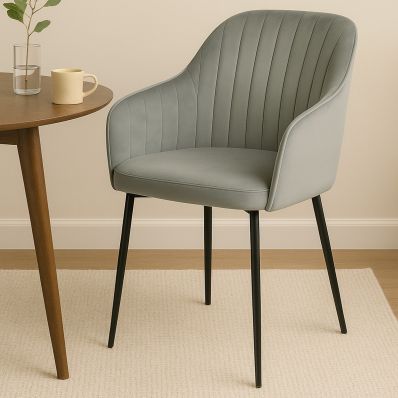 Lule Carver Dining Chair Grey Velvet & Black \ Silver Legs
