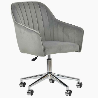 Lule Office Chair Grey Velvet & Chrome