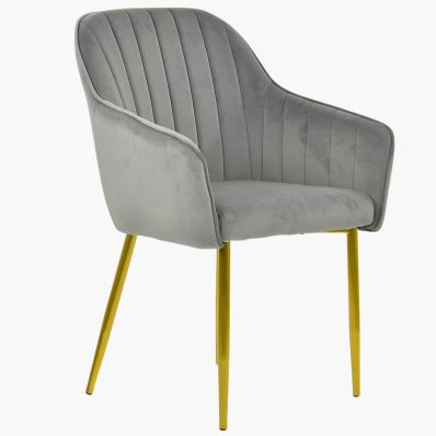 Lule Carver Dining Chair Grey Velvet & Gold Legs