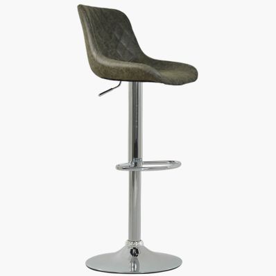 Mason Bar Stool Grey Leather & Chrome Base