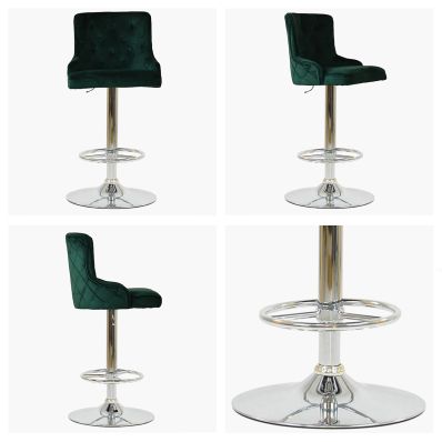 Maxwell Bar Stool Green Velvet & Chrome Base