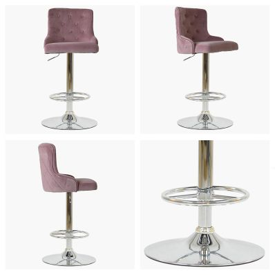 Maxwell Bar Stool Pink Velvet & Chrome Base