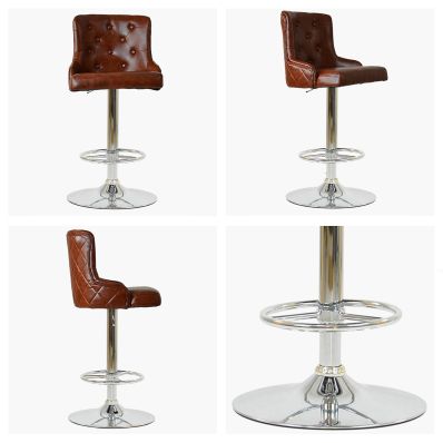 Maxwell Bar Stool Vintage Tan Brown Leather & Chrome Base