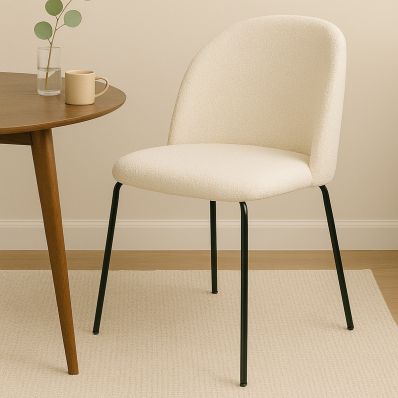 Merino Dining Chair Cream Boucle Fabric & Black Legs