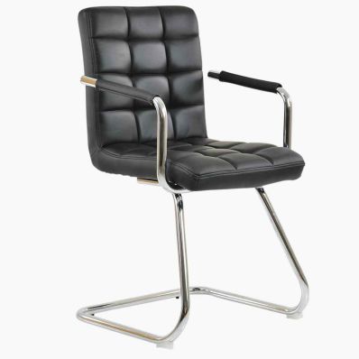 Miami Office Chair Black Faux Leather & Chrome Base