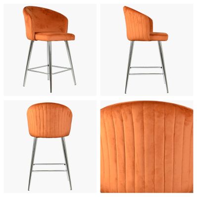 Novara Bar Stool Burnt Orange Velvet & Chrome Leg
