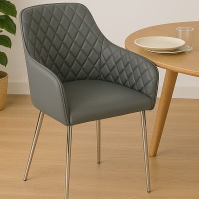 Opus Carver Dining Chair Dark Grey Faux Leather & Chrome Legs
