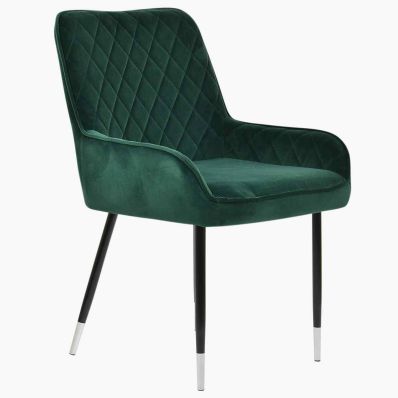 Opus Dining Chair Green Velvet & Black \ Silver Legs
