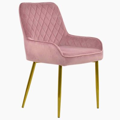Opus Dining Chair Pink Velvet & Gold Legs