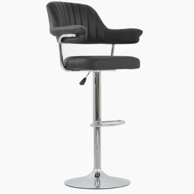 Perona Bar Stool Black Leather & Chrome Base