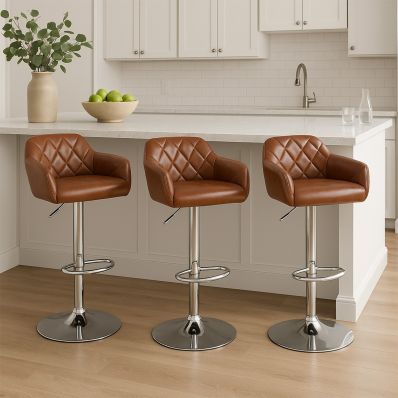 Portman Bar Stool Brown Leather & Chrome Base