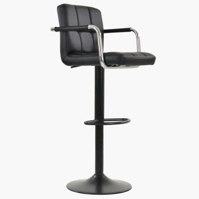 Spruce Bar Stool Black Leather & Black Base