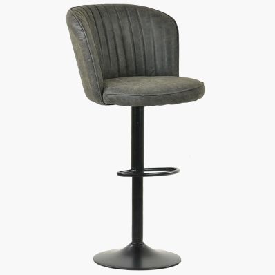 Tribeca Bar Stool Vintage Grey Leather & Black Base