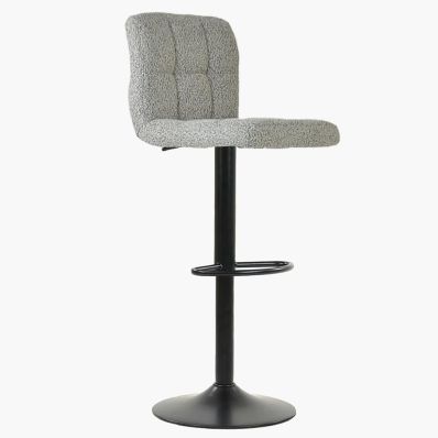 Troy Bar Stool Stone Grey Boucle Fabric & Black Base