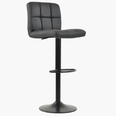 Troy Bar Stool Dark Grey Leather & Black Base