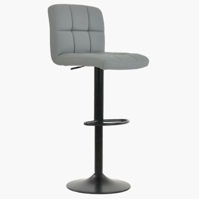 Troy Bar Stool Grey Leather & Black Base